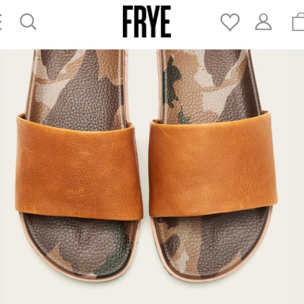 Frye Evan Slides Slip On Tan Leather Camo Sandals